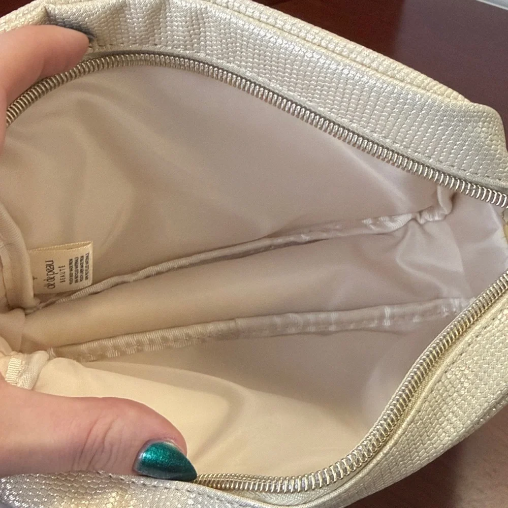 New Clé De Peau Beauty Beige and Gold Logo Faux Leather Cosmetic Pouch